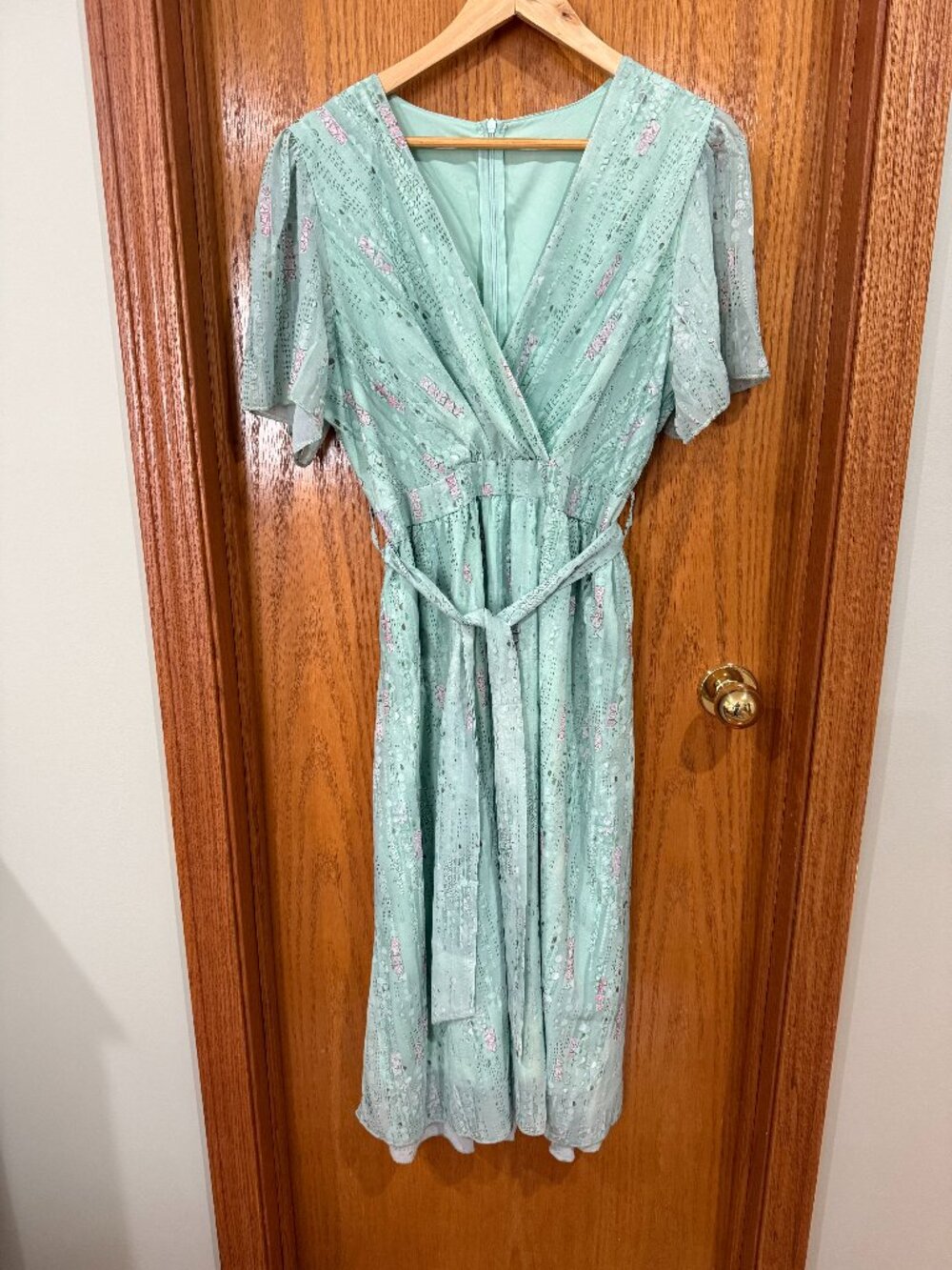 Women's Mint Green Floral Wrap Dress Size L
